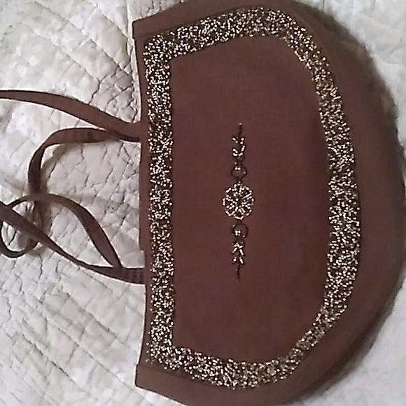 βοΈ NWOT TEXTURED Brown Handbag w GOLD HardWare - Picture 8 of 15